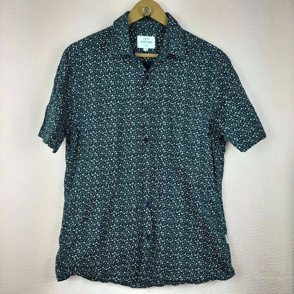 Peter Werth London Men Button Up Shirt Micro Flower Print Pattern Size M
